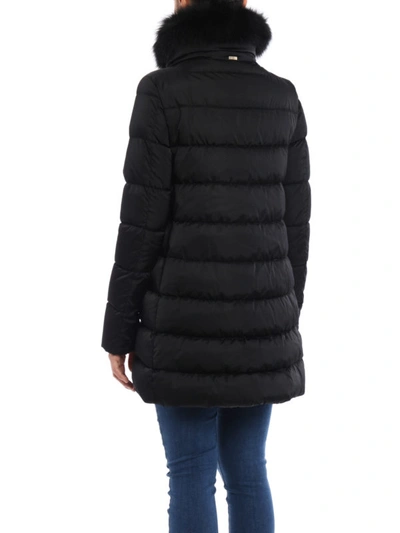 Shop Herno Detachable Fur Collar Padded Coat In Black