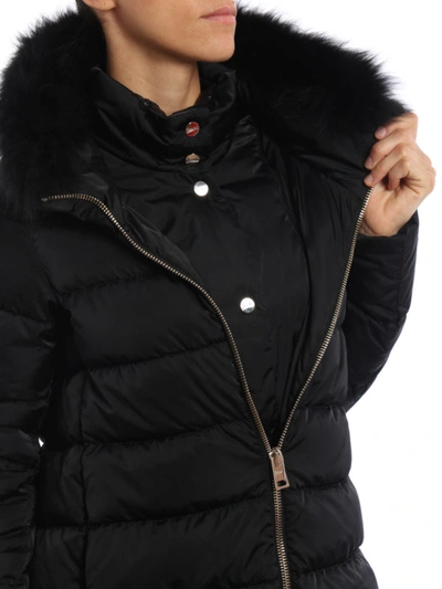 Shop Herno Detachable Fur Collar Padded Coat In Black