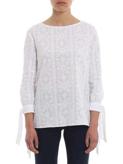 Shop Dondup Needlepoint Cotton Blouse In White