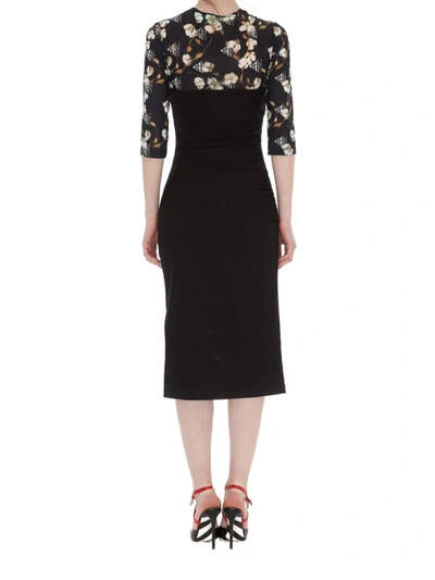 Shop Off-white Floral Panelled Tight Dress In Black