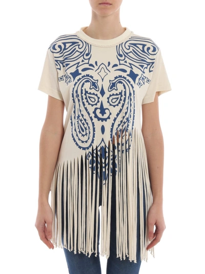 Shop Loewe Totem Print Fringed T-shirt In White