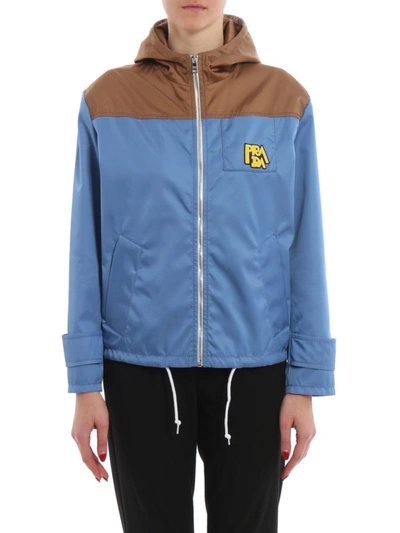 Shop Prada Two-tone Gabardine Nylon Windbreaker In Light Blue