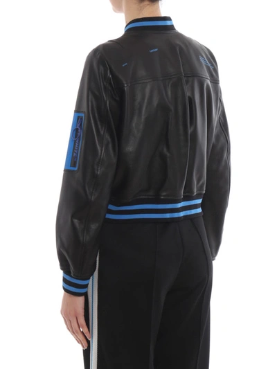 Shop Off-white Regular Fit Leather Bomber Jacket In Black