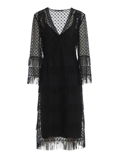 Shop Alberta Ferretti Black Macrame V-neck Midi Dress