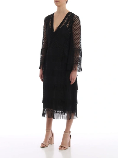 Shop Alberta Ferretti Black Macrame V-neck Midi Dress