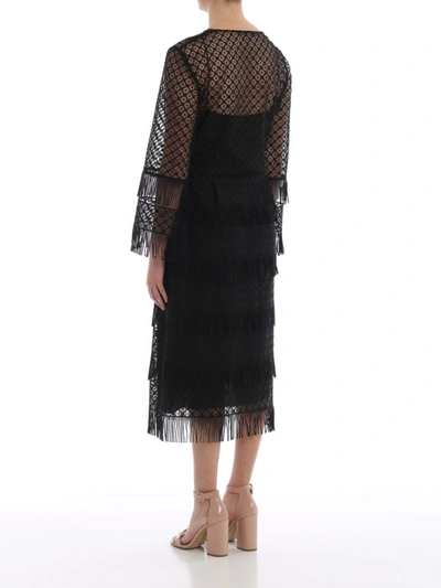 Shop Alberta Ferretti Black Macrame V-neck Midi Dress