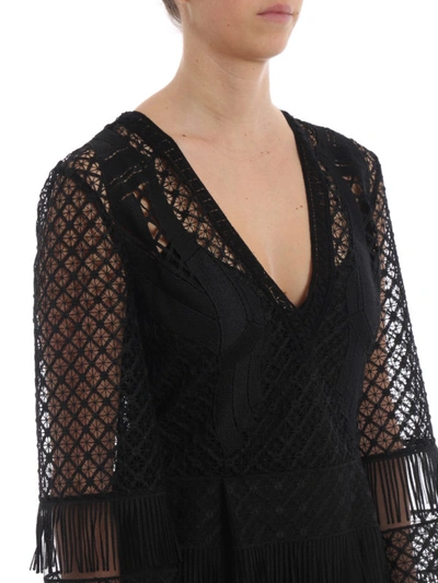 Shop Alberta Ferretti Black Macrame V-neck Midi Dress