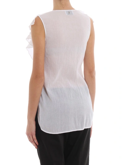 Shop Dondup White Cotton Gauze Ruffle Top