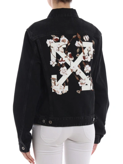 Shop Off-white Flower Embroidery Black Denim Jacket