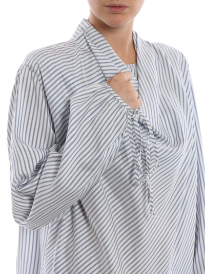 Shop Loewe Striped Silk Cowl Collar Blouse In Light Blue