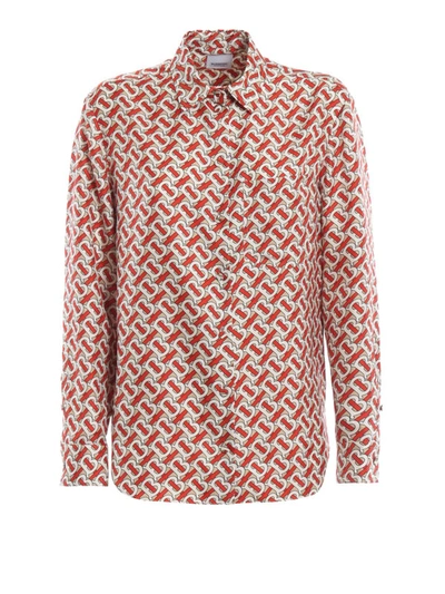 Shop Burberry Godwit Monogram Print Silk Shirt In Red