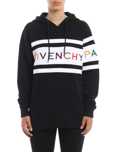 Shop Givenchy Multicolour Logo Embroidery Two-tone Hoodie In Black