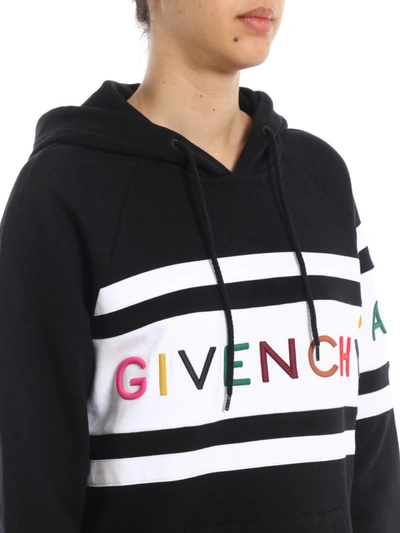 Shop Givenchy Multicolour Logo Embroidery Two-tone Hoodie In Black