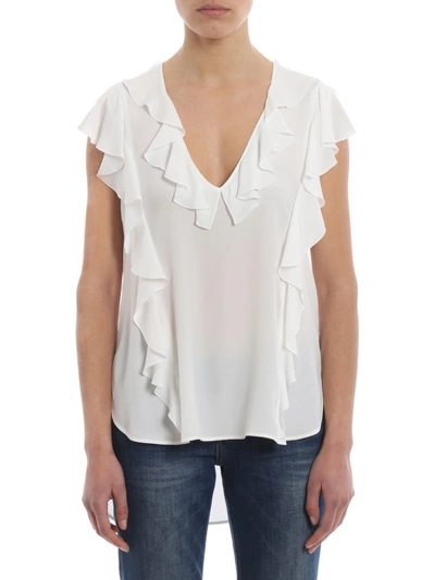 Shop Dondup White Silk Blend Ruched Tank Top