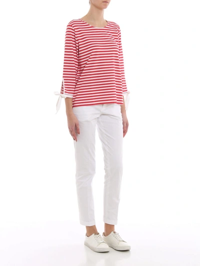 Shop Fay Red And White Striped Blouse With Bow Details In Multicolour