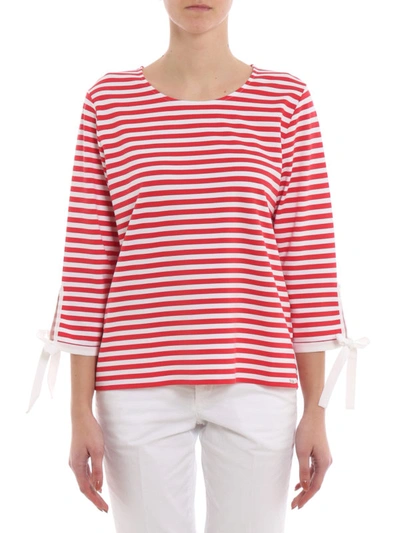 Shop Fay Red And White Striped Blouse With Bow Details In Multicolour