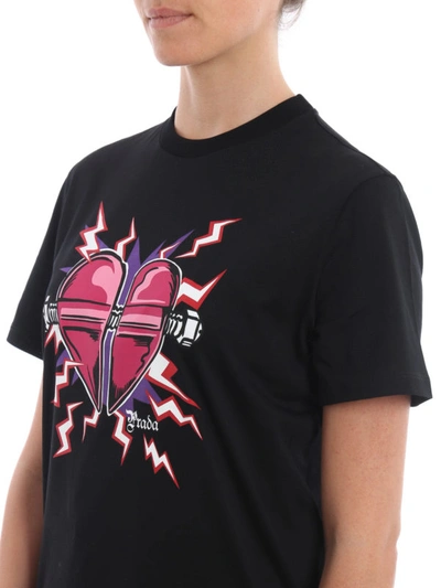 Shop Prada Heart Print Cotton T-shirt In Black