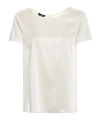 Shop Emporio Armani White Stretch Silk T-shirt With Rear Key-hole