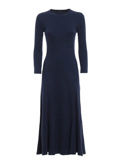 Shop Polo Ralph Lauren Knit Cotton Blend Flared Dress In Blue