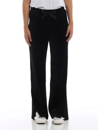 Shop Moncler Black Velvet Wide Leg Track Pants