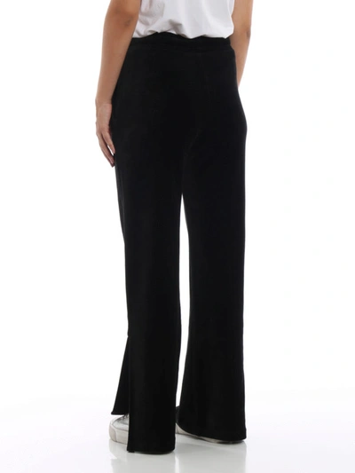 Shop Moncler Black Velvet Wide Leg Track Pants