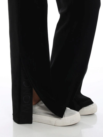 Shop Moncler Black Velvet Wide Leg Track Pants