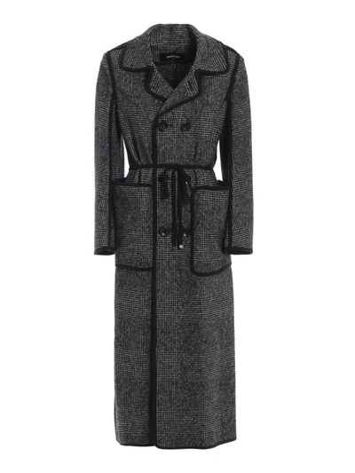 Shop Dsquared2 Prince Of Wales Wool Double-breasted Coat In Black