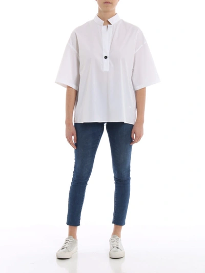 Shop Fay Shirt Style White Stretch Cotton Blouse