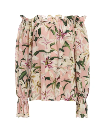 Shop Dolce & Gabbana Lilium Print Silk Blouse In Pink