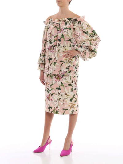 Shop Dolce & Gabbana Lilium Print Silk Blouse In Pink
