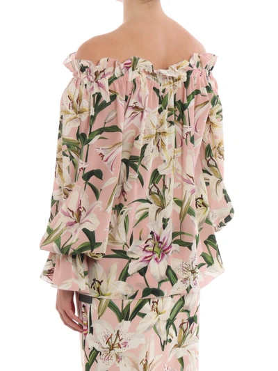 Shop Dolce & Gabbana Lilium Print Silk Blouse In Pink