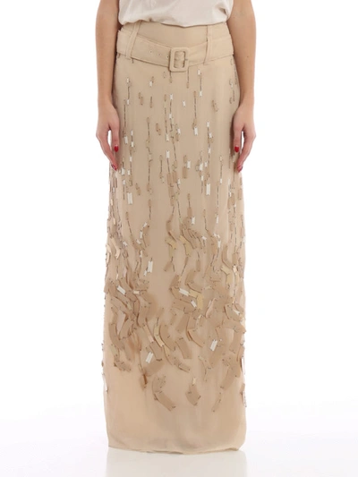 Shop Prada Embellished Chiffon Long Skirt In Nude And Neutrals