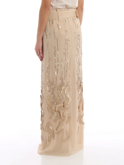 Shop Prada Embellished Chiffon Long Skirt In Nude And Neutrals
