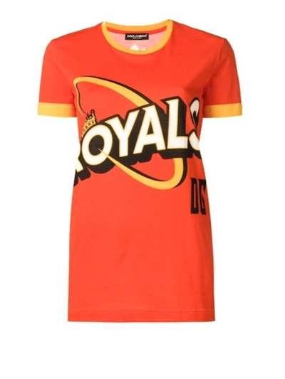 Shop Dolce & Gabbana Royals Print Cotton Long T-shirt In Orange