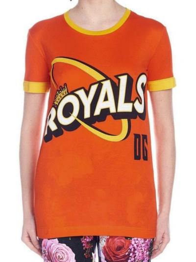 Shop Dolce & Gabbana Royals Print Cotton Long T-shirt In Orange