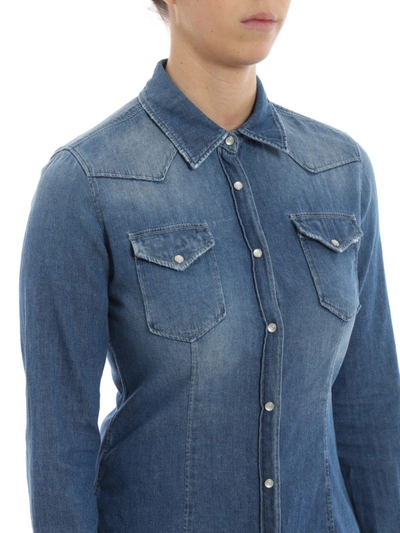 Shop Dondup Jayl Cotton Denim Shirt In Medium Wash