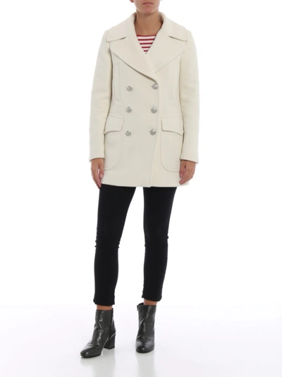 Shop Tagliatore White Angora And Wool Pea Coat