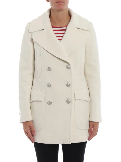 Shop Tagliatore White Angora And Wool Pea Coat