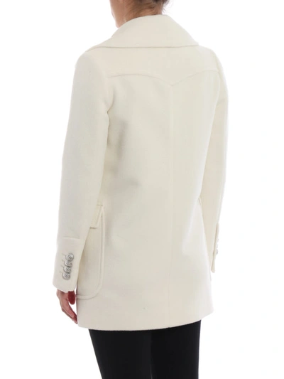 Shop Tagliatore White Angora And Wool Pea Coat