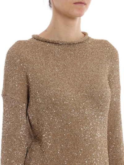 Shop Saint Laurent Sequin Embellished Sweater Style Dress In Gold