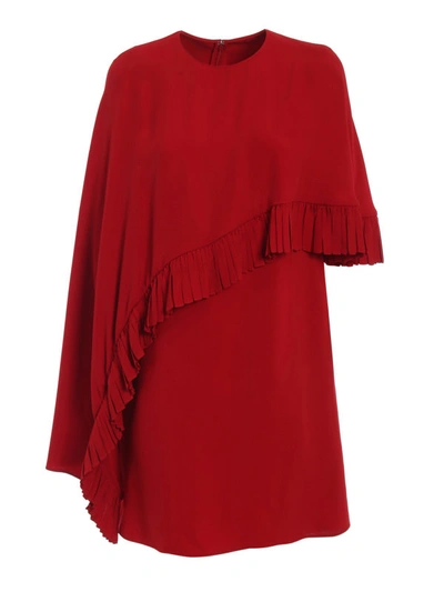 Shop Valentino Asymmetric Ruffle Cape Red Viscose Dress
