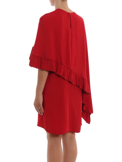 Shop Valentino Asymmetric Ruffle Cape Red Viscose Dress