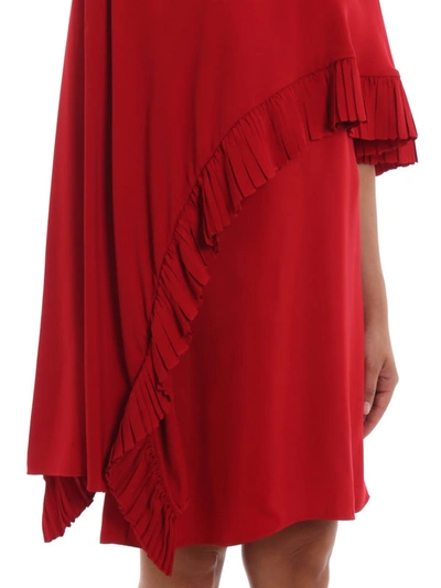 Shop Valentino Asymmetric Ruffle Cape Red Viscose Dress
