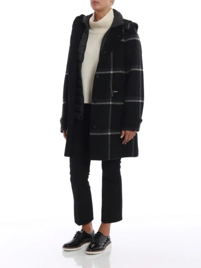 Shop Woolrich Marcy Check Coat With Inner Padded Vest In Black