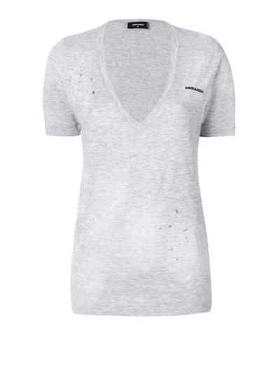 Shop Dsquared2 Spotted And Drilled V-neck Tee In Grey
