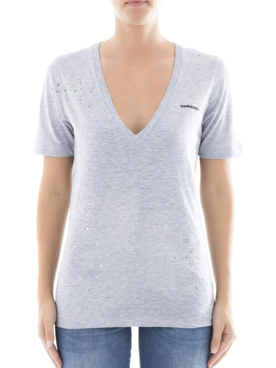 Shop Dsquared2 Spotted And Drilled V-neck Tee In Grey