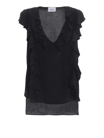 Shop Dondup Black Silk Blend Ruched Tank Top