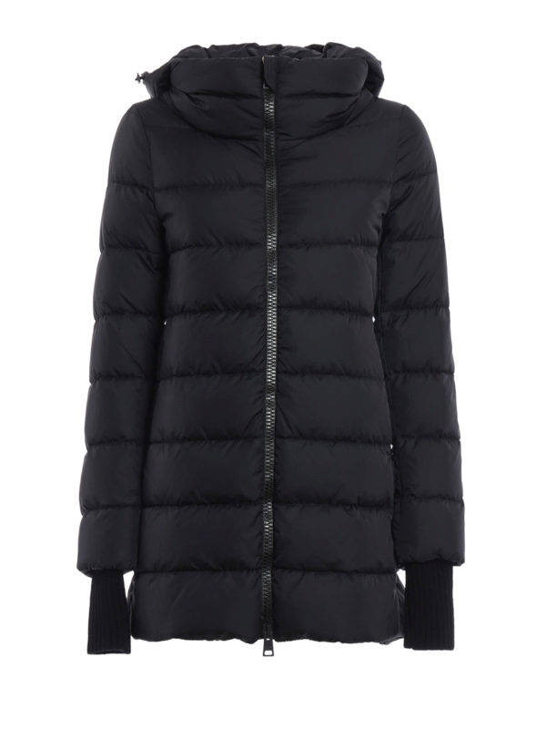 Herno Short Puffer Coat With Ribbed Cuffs In Black | ModeSens