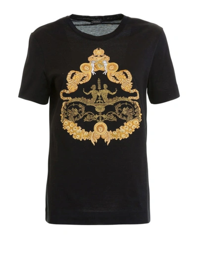Shop Versace Baroque Embroidered Cotton Tee In Black