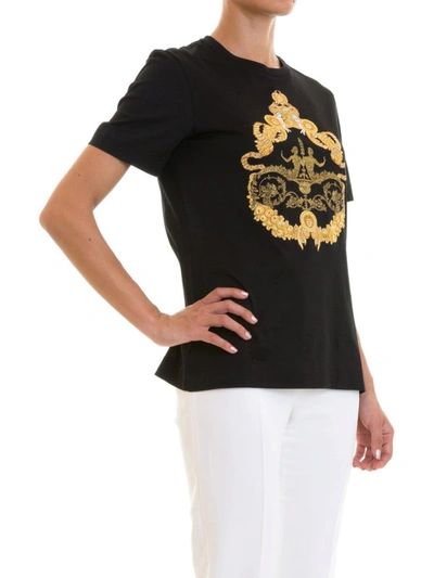 Shop Versace Baroque Embroidered Cotton Tee In Black